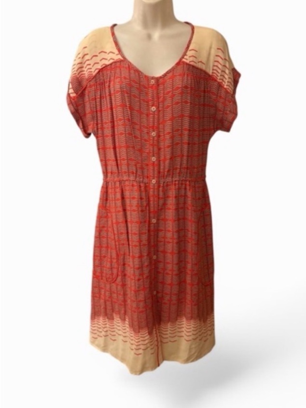 Maeve Red and Cream Striped Button-Front Dress